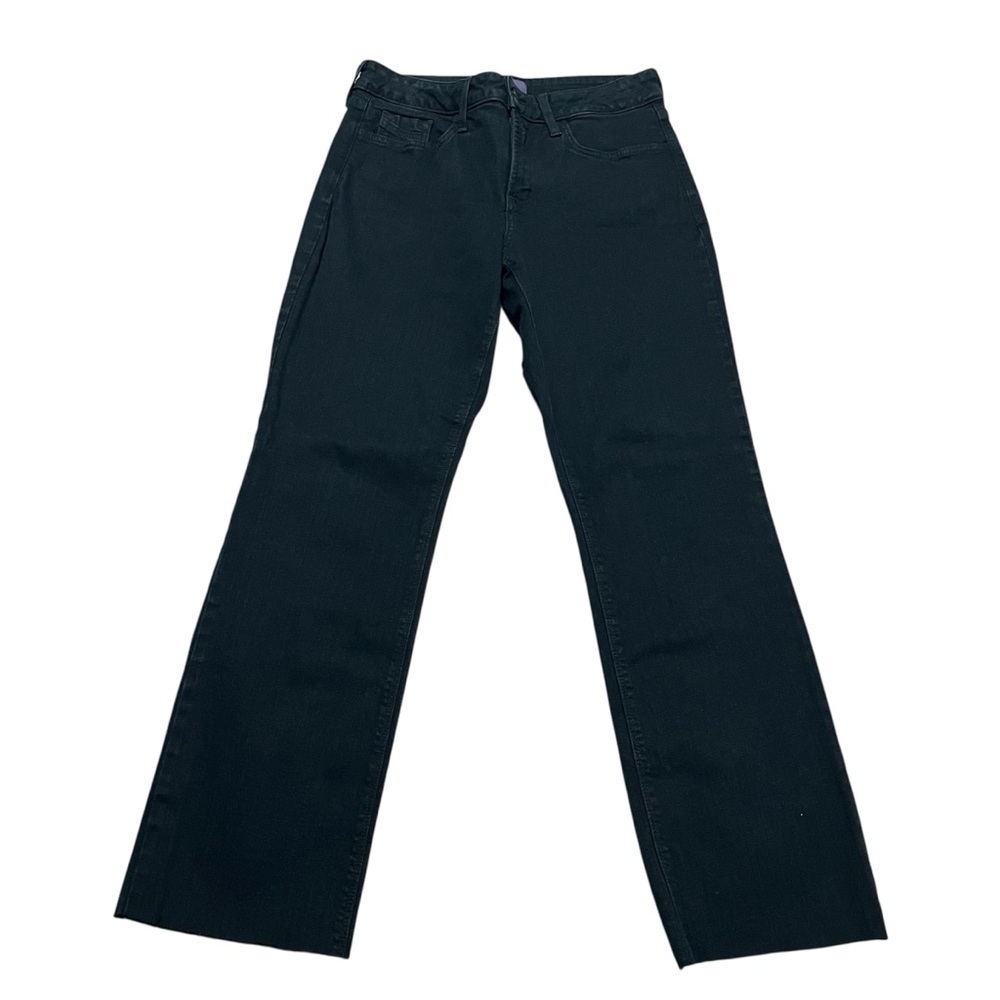 NYDJ Marilyn Straight Black Wide Leg Jeans Size 8 Raw hem tummy control